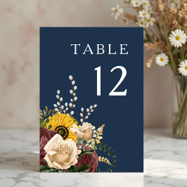Tarjeta De Mesa Elegante Boda de girasol azul de la Marina