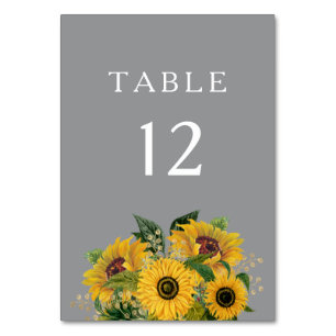 Tarjeta De Mesa Elegante Boda de girasoles grises