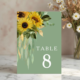 Tarjeta De Mesa Elegante Boda de girasoles verdes