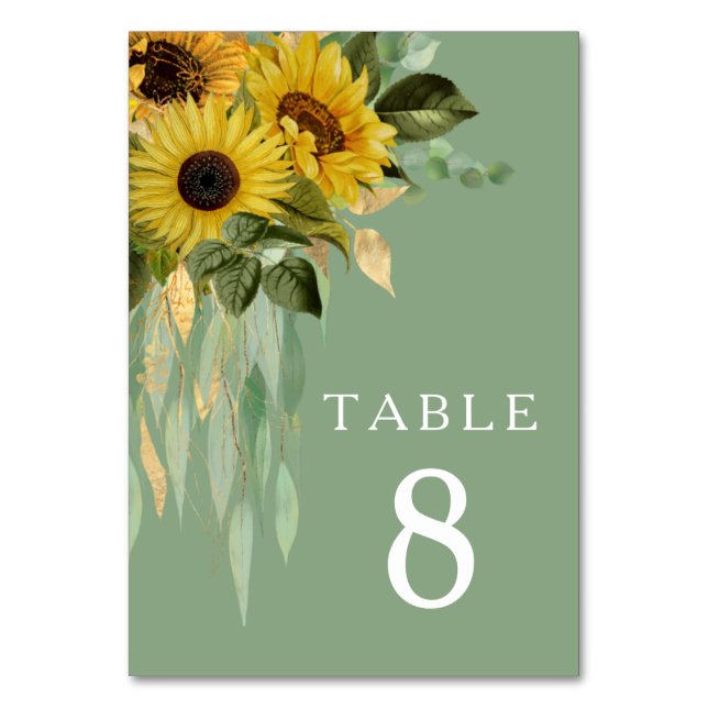 Tarjeta De Mesa Elegante Boda de girasoles verdes (Anverso)