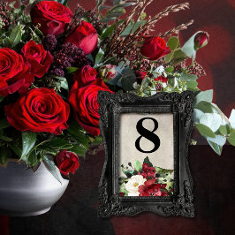 Tarjeta De Mesa Elegante Boda de Gótico gris oscuro de flor roja