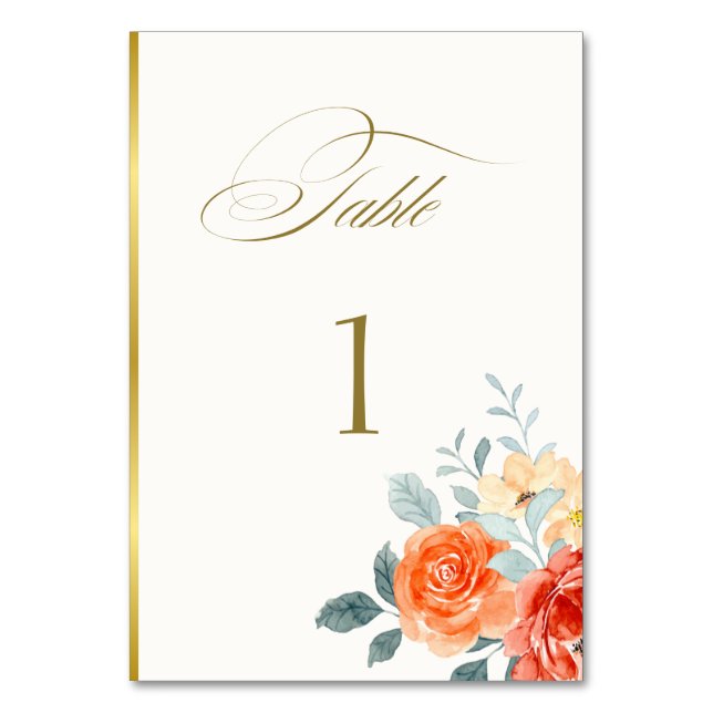 Tarjeta De Mesa Elegante Boda de guiones florales de Rubor Gold (Anverso)