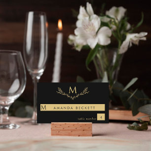 Tarjeta De Mesa Elegante Boda de guirnaldas de monograma negro y o