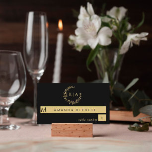 Tarjeta De Mesa Elegante Boda de guirnaldas de monograma negro y o