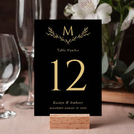 Tarjeta De Mesa Elegante Boda de guirnaldas de monograma negro y o
