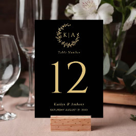 Tarjeta De Mesa Elegante Boda de guirnaldas de monograma negro y o