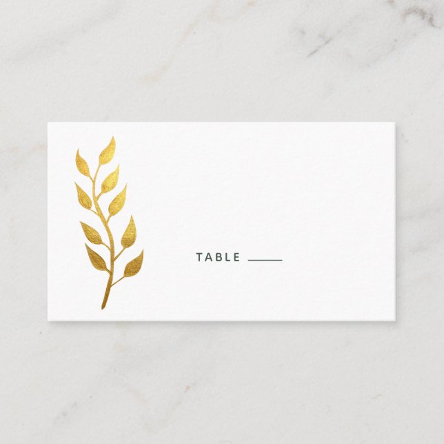 Tarjeta De Mesa Elegante Boda de Hoja de Oro (Anverso)