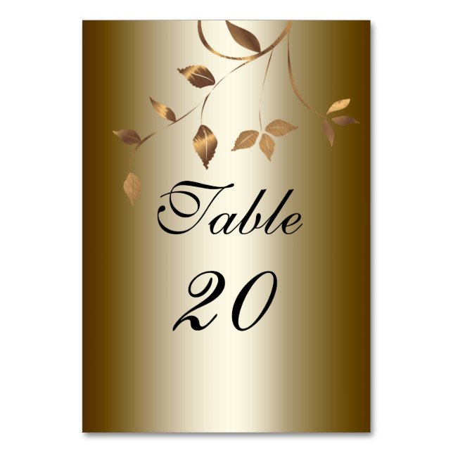 Tarjeta De Mesa Elegante Boda de hojas de oro (Anverso)