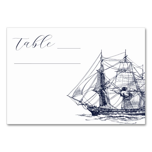 Tarjeta De Mesa Elegante Boda de Ilustracion Náutico (Anverso)