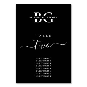 Tarjeta De Mesa Elegante Boda de Iniciales de Monograma Blanco y N