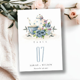 Tarjeta De Mesa Elegante Boda de la Copa Cute Aqua Blue