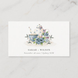 Tarjeta De Mesa Elegante Boda de la Copa Cute Aqua Blue