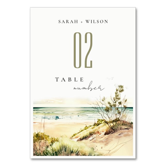 Tarjeta De Mesa Elegante Boda de la costa de Dusky Beach Sun Seasc (Anverso)