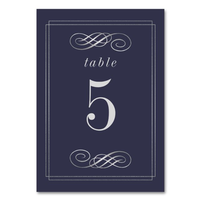 Tarjeta De Mesa Elegante Boda de la Marina Azul Plata (Anverso)