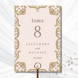 Tarjeta De Mesa Elegante Boda de la Perla del Victoriano Beige