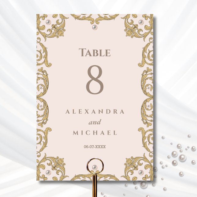 Tarjeta De Mesa Elegante Boda de la Perla del Victoriano Beige (Subido por el creador)