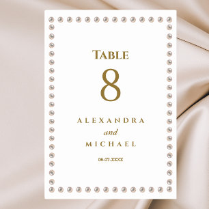 Tarjeta De Mesa Elegante Boda de la Perla Minimalista