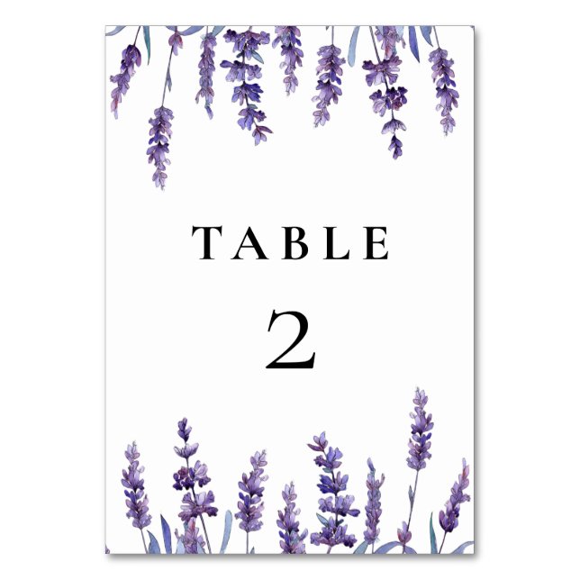 Tarjeta De Mesa Elegante boda de lavanda floral (Anverso)