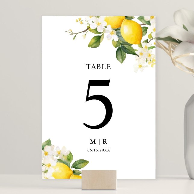 Tarjeta De Mesa Elegante Boda de limón mediterráneo (Subido por el creador)