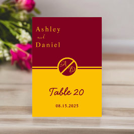 Tarjeta De Mesa Elegante Boda De Lujo De Borgoña Y Monograma De Or