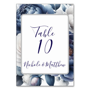 Tarjeta De Mesa Elegante Boda de manicura azul de la marina y rosa