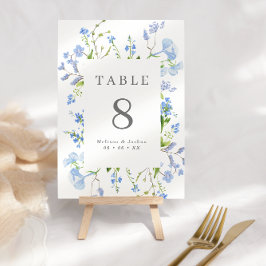 Tarjeta De Mesa Elegante Boda de marco floral azul claro