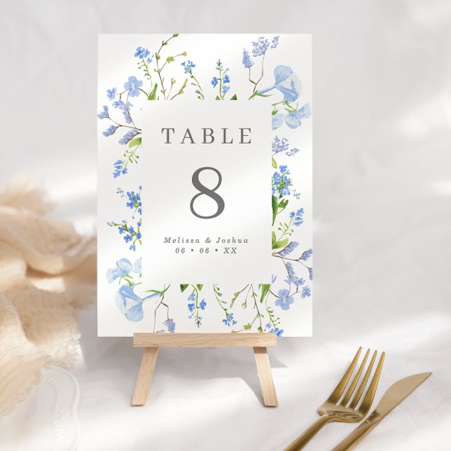 Tarjeta De Mesa Elegante Boda de marco floral azul claro (Subido por el creador)