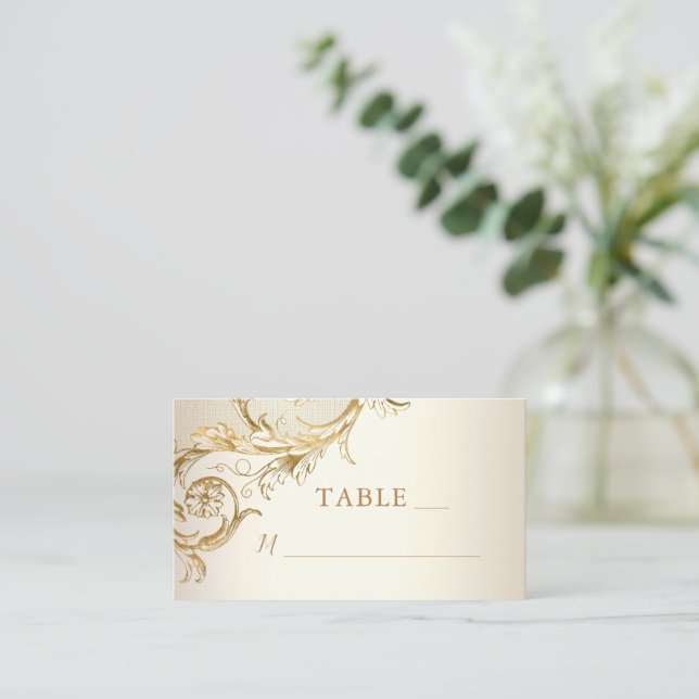 Tarjeta De Mesa Elegante Boda de marfil de oro floral Damask Monog (Anverso de pie)