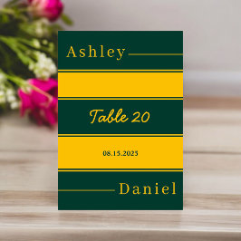 Tarjeta De Mesa Elegante Boda De Moda De Lujo Verde Y Tiras De Oro