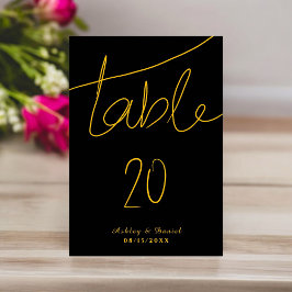 Tarjeta De Mesa Elegante Boda De Moda Moderna, Negro Y Oro