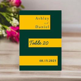 Tarjeta De Mesa Elegante Boda De Moda Moderna, Verde Y Dorado