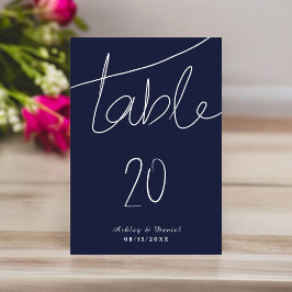 Tarjeta De Mesa Elegante Boda de Moda simple de la marina azul bla