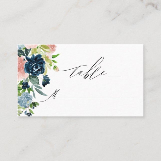 Tarjeta De Mesa Elegante Boda de Monograma con escritura floral az (Anverso)