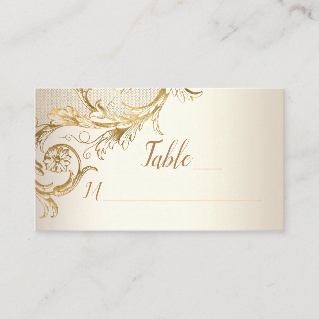 Tarjeta De Mesa Elegante Boda de Monograma con guión de Damasco fl (Anverso)