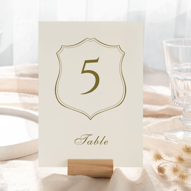 Tarjeta De Mesa Elegante Boda de Monograma Escudo Dorado clásico (Subido por el creador)