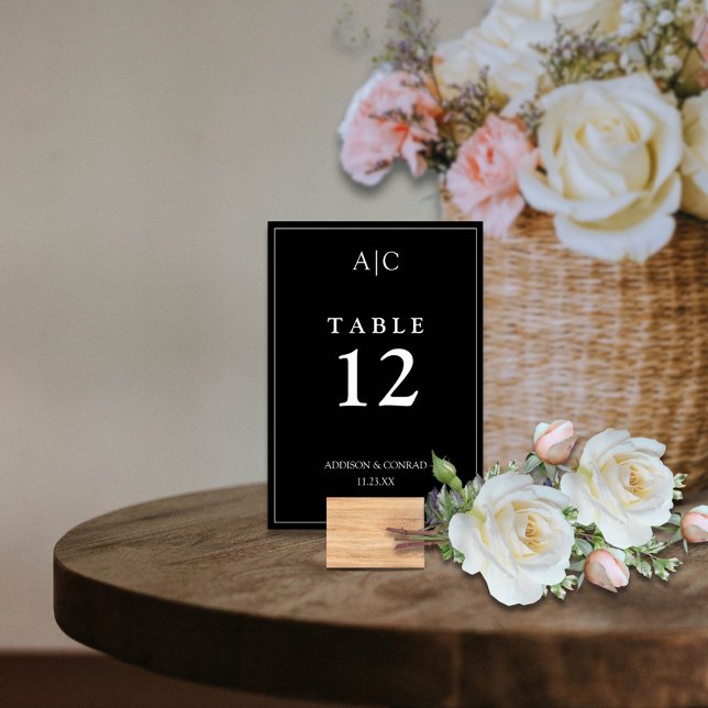 Tarjeta De Mesa Elegante Boda de Monograma Negro (Subido por el creador)