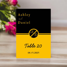 Tarjeta De Mesa Elegante Boda De Monograma Negro Y Oro De Lujo