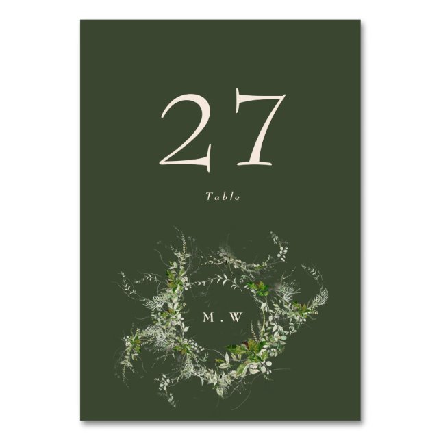 Tarjeta De Mesa Elegante Boda de Monograma Verde Eucalipto Wreath (Anverso)