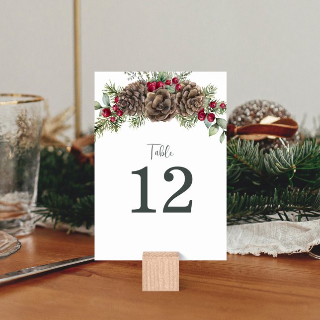 Tarjeta De Mesa Elegante Boda de Navidades de acuarela de pino con (Subido por el creador)