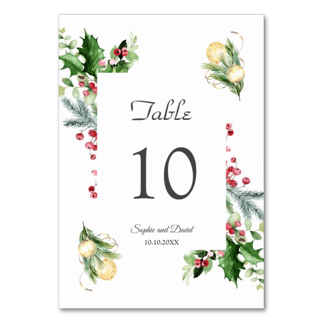 Tarjeta De Mesa Elegante Boda de Navidades de Pine Berry Balls (Anverso)