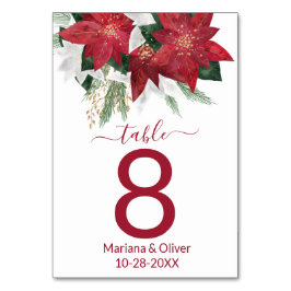 Tarjeta De Mesa Elegante Boda de Navidades de Poinsettia