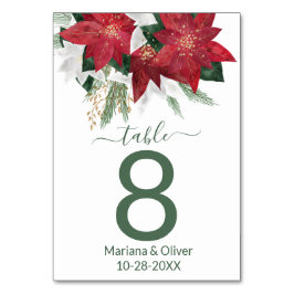 Tarjeta De Mesa Elegante Boda de Navidades verdes de Poinsettia