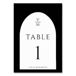 Tarjeta De Mesa Elegante Boda de nombre inicial de monograma negro