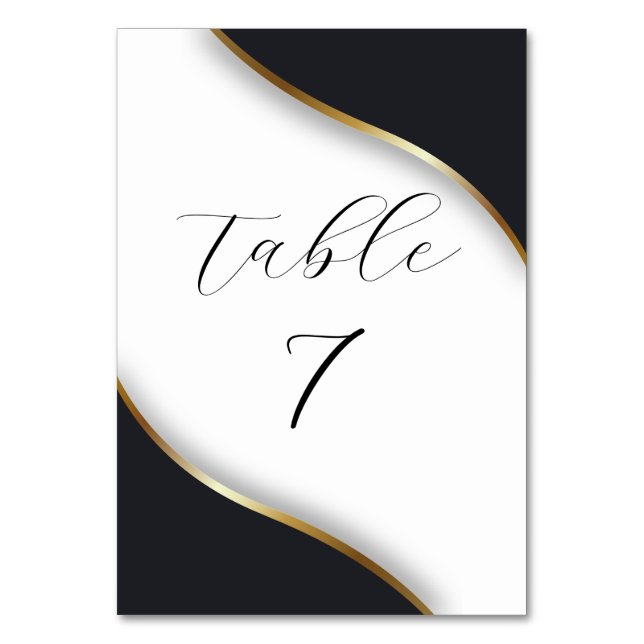 Tarjeta De Mesa Elegante Boda de oro blanco negro (Anverso)
