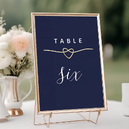 Tarjeta De Mesa Elegante Boda de Oro y Azul Marino
