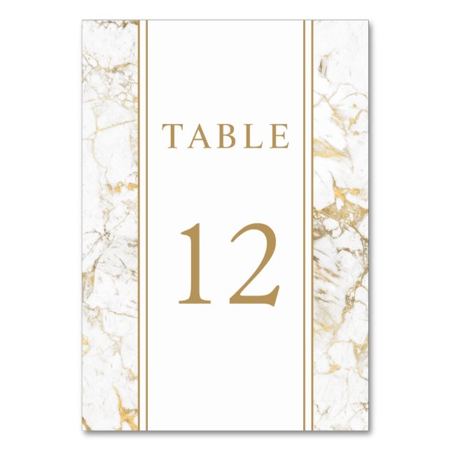 Tarjeta De Mesa Elegante Boda de oro y mármol blanco (Anverso)