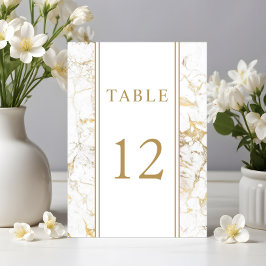 Tarjeta De Mesa Elegante Boda de oro y mármol blanco