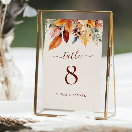 Tarjeta De Mesa Elegante Boda de otoño de hojas de otoño