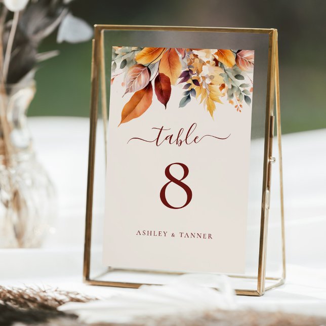 Tarjeta De Mesa Elegante Boda de otoño de hojas de otoño (Subido por el creador)