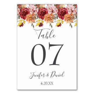 Tarjeta De Mesa Elegante Boda de otoño de hojas de otoño